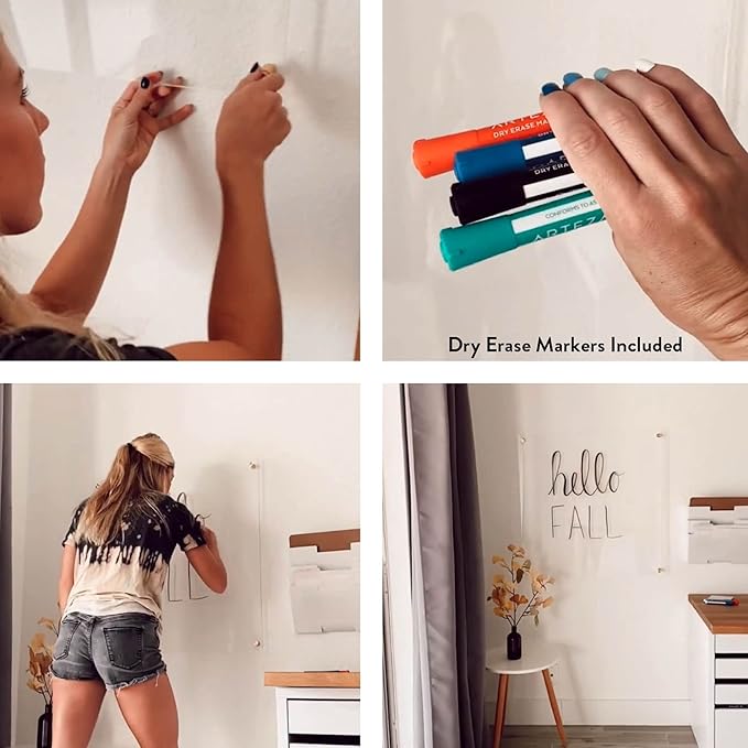Acrylic Dry Erase Board for Wall with Stylish Border - Shipped Next Day, Made in USA, Non-Magnetic Whiteboard, Wall Mounted Board, Easy to Clean (Black - 30x48)