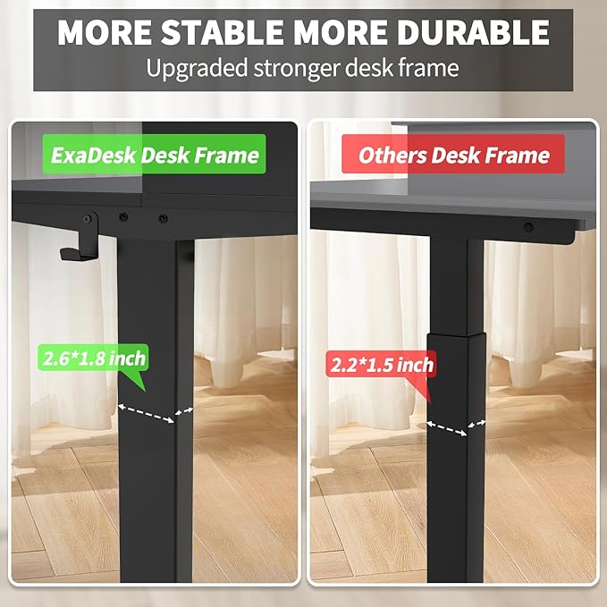 ExaDesk 63 x 30 Inch Electric Standing Desk with 2 Drawers, Adjustable Height Widened Stand Up Desk with Storage, Sit to Stand Ergonomic Workstation for Home Office, Classic Black