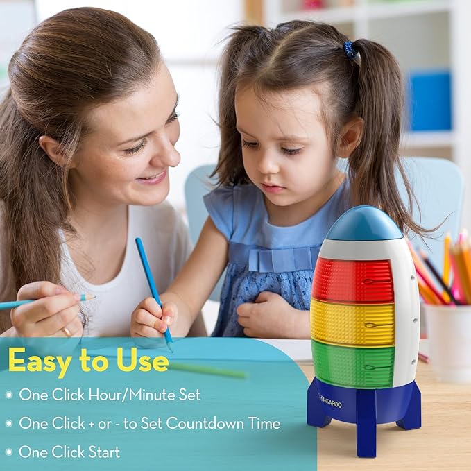 Countdown Timer! Blast Off Visual Timer for Kids with Audio Rocket, 0-24 Hour Countdown, Memory Function, Red Yellow Green Light, Easy Setup, Battery Operated for Classroom and Home Use
