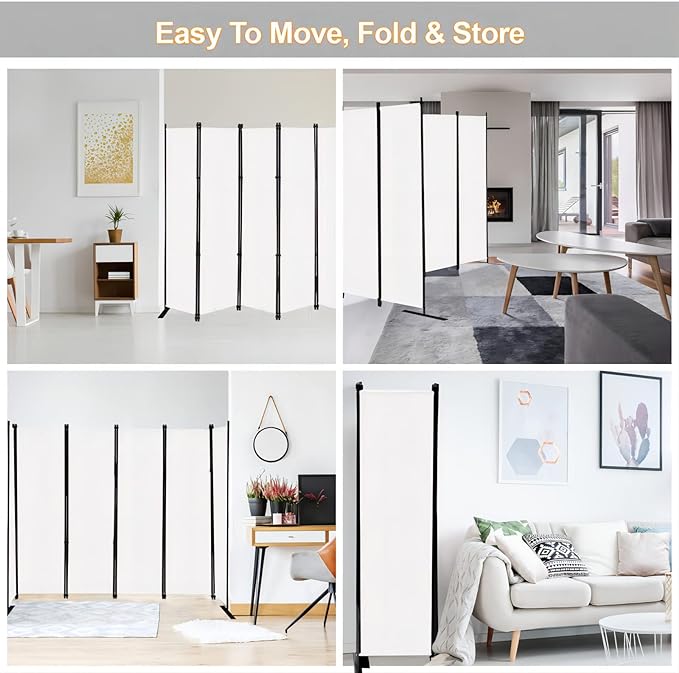 MAYOLIAH 6 Panel Folding Privacy Screen 9ft Wide, 6ft Tall Partition Room Divider Portable Office Walls Dividers Panel, White