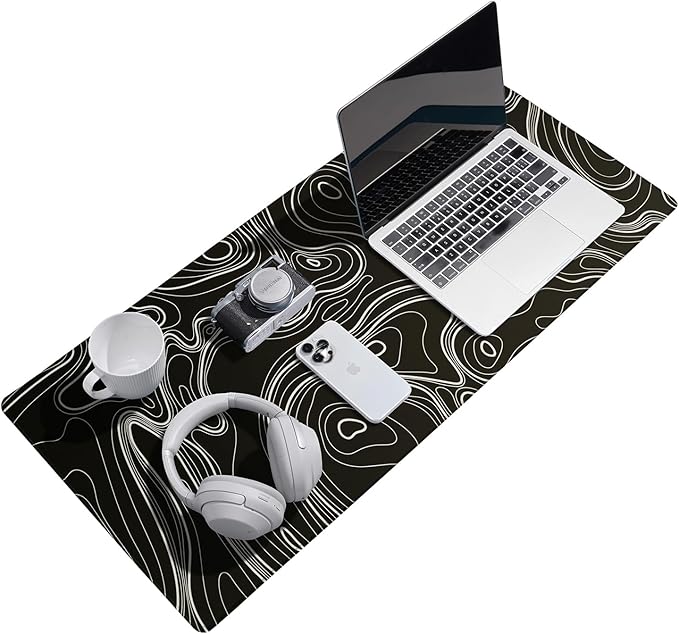 Reniteco Waterproof Large Gaming Mouse Pad with Durable Stitched Edges, Non-Slip Rubber Base, Grainy Jacquard Mouse Mat Desk Pad for Home Office Gaming, 31.5''x11.8''x0.12'', Topographic Map White