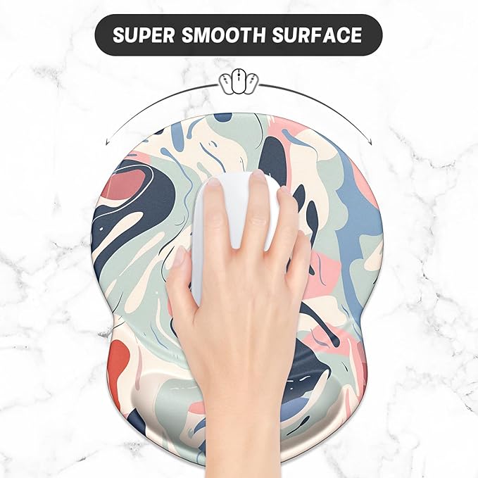 ITNRSIIET Ergonomic Mouse Pad with Gel Wrist Support Small Wrist Rest Smooth Surface Non-Slip PU Base Comfortable Office Supplies Pain Relief, 8.7 x 7.2 inches, Art Style Pattern