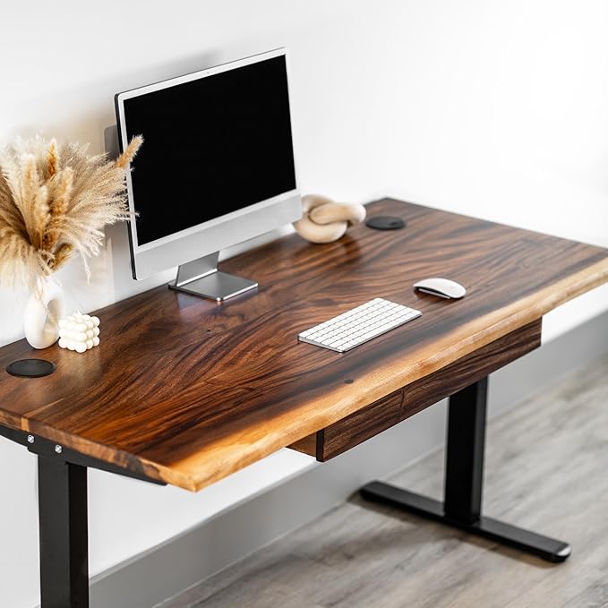 Standing Desk with Drawer – Walnut Solid Wood Desk, Natural Live Edge, Adjustable Height Dual Motor, Sit Stand for Home Office (Black, W48 x D27)