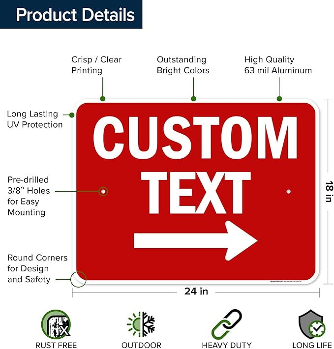 Custom Arrow,Custom Directional Sign, Right Arrow, 18x24 Inches, Rust Free .063 Aluminum, Fade Resistant, Made in USA by My Sign Center