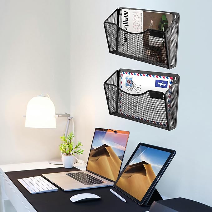 Gawerk 6 Pack Wall File Organizer, Mesh Hanging Metal Vertical Wall Mounted File Holder for Office/Home