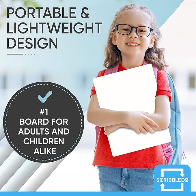 Scribbledo White Board Dry Erase Board 11" x14” Mini Double Sided Personal Whiteboard Board Dry Erase Lapboard Handheld Personal White Boards for Students Small Whiteboard Office Kitchen