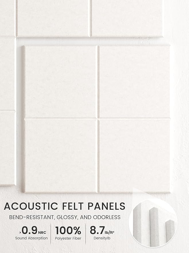 Bumusty Large Cork Board Alternative-36 x24 Felt Bulletin Board Tiles, with 30 Pushpins, 40 Adhesive Tabs, 6-Pack Slat Wall Paneling, Cork Boards for Office Push Pin Board Felt Board-Milky White