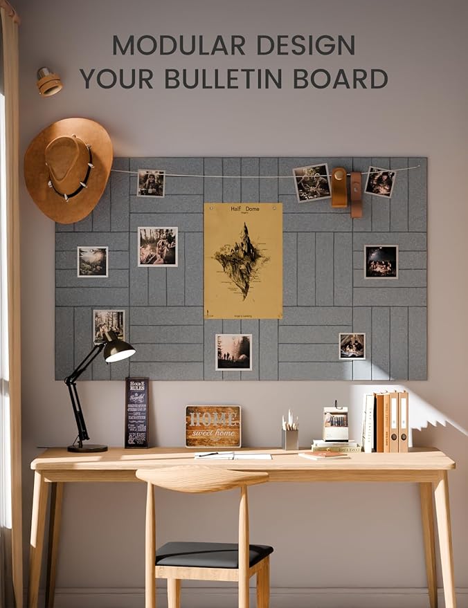 Large Felt Bulletin Board 36"x24" Cork Board Alternative - 6 Pack with 40 Safe Removable Adhesive Tabs, Cork Boards for Walls Felt Board for Home Office Classroom Pin Board-Blue Gray