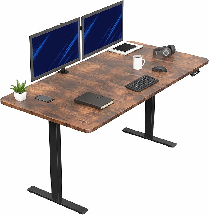 VIVO Electric 71 x 36 in Rustic Standing Desk, Memory Height Adjustment, 1B Series, Holds 220 lbs, Vintage Brown Top Black Frame, DESK-KIT-1B7N-36