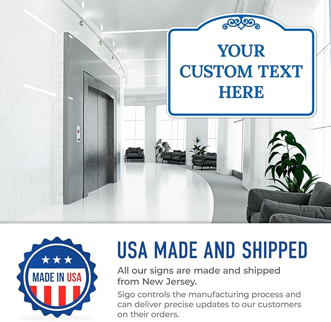 Custom Decorative Sign, Personalized Metal Sign for Business, Driveway, Home, Airbnb, Office Door Plaque, Blue Light Sign, 14x10 Inches, ACM, Fade Resistant, Made in USA by Sigo Signs