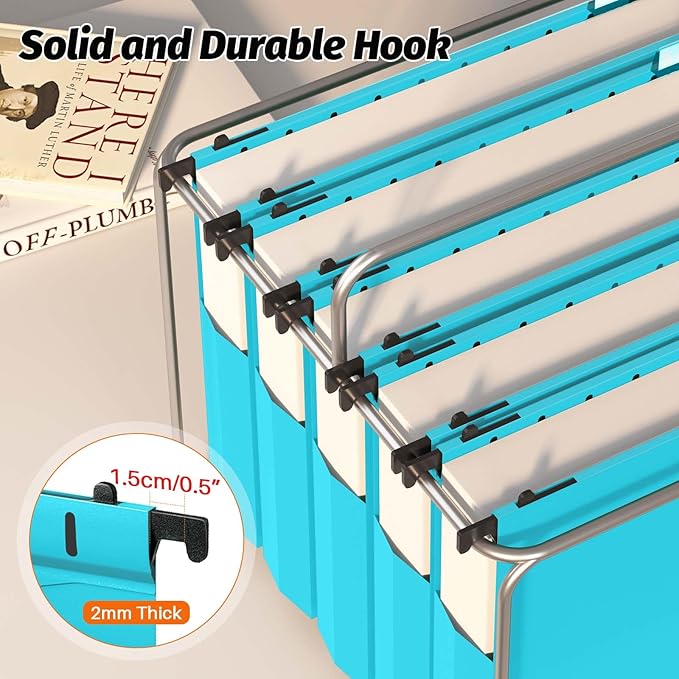 Shutex Extra Capacity Plastic Hanging File Folders,12 Pack Reinforced Expanding Hang Folder Letter Size,Accordian Pocket,Heavy Duty 2 Inch Expansion, Hard Hanging Folder Organizer for Office Home,Blue