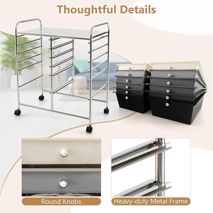 Happygrill 12-Drawer Rolling Storage Cart, Multipurpose Organizer Cart for Home Office School, Utility Cart with Wheels (Black Gradient)