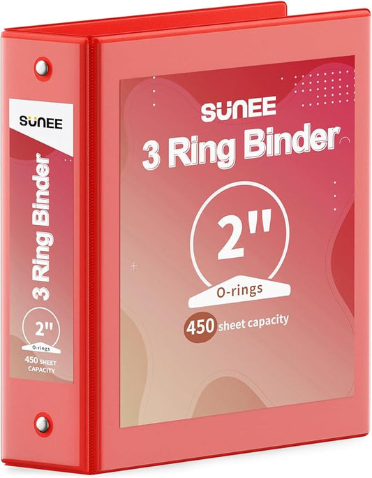 SUNEE 3 Ring Binder 2 Inch 1 Pack, Clear View Three Ring PVC-Free (Fit 8.5x11 Inches) for School or Office Supplies, Red
