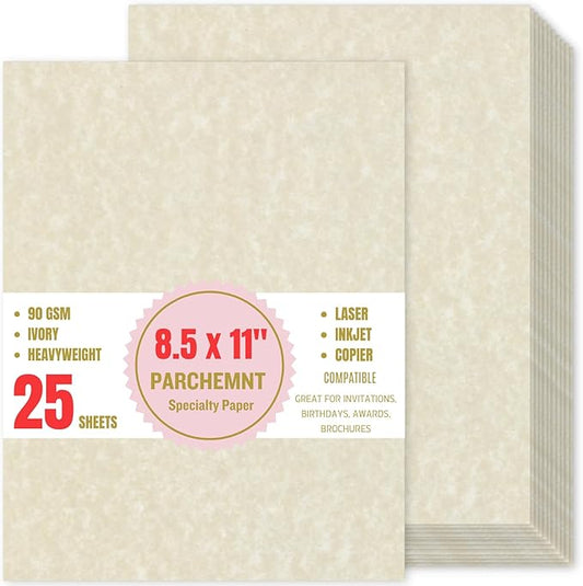 Parchment Resume Paper - 8.5 x11" Double-Sided Certificate Paper - 100 GSM Textured Stationary for Menus,Invitations,Resumes,Diplomas - Printing & Writing Friendly (Ivory,25 Sheets)