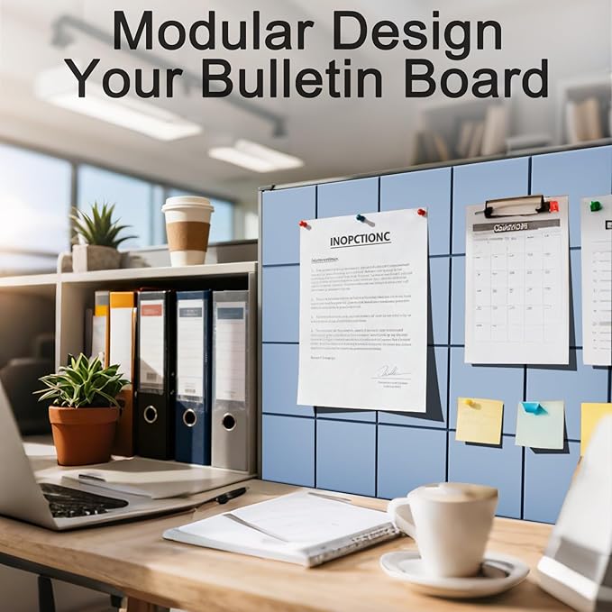 12-Pack Large Felt Bulletin Board 48" x 36" Cork Board Alternative, with 30 Pushpins, 70 Adhesive Tabs, Slat Wall Paneling, Cork Boards for Office Push Pin Board Felt Board-Light Blue