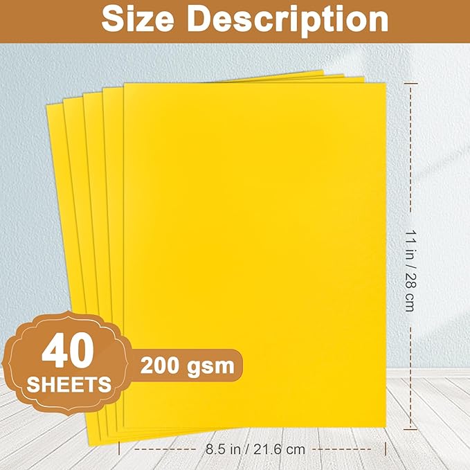 Silunkia 40 Sheets Yellow Cardstock 8.5 x 11 Crafts Paper, 200gsm/75lb Heavyweight Card Stock Printer Paper for DIY Cards Making, Certificates, Wedding Invitations, Menus, Birthday Decorations, School