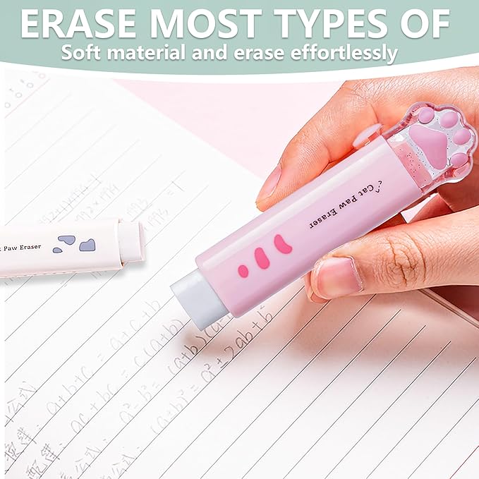 4Pcs Cat's Paw Cute Stationery Set,Cute School Supplies,Including 2 Cute Pencil Sharpeners and 2 Retractable Erasers, for Kawaii Office School Home Supplies (Cat paw)