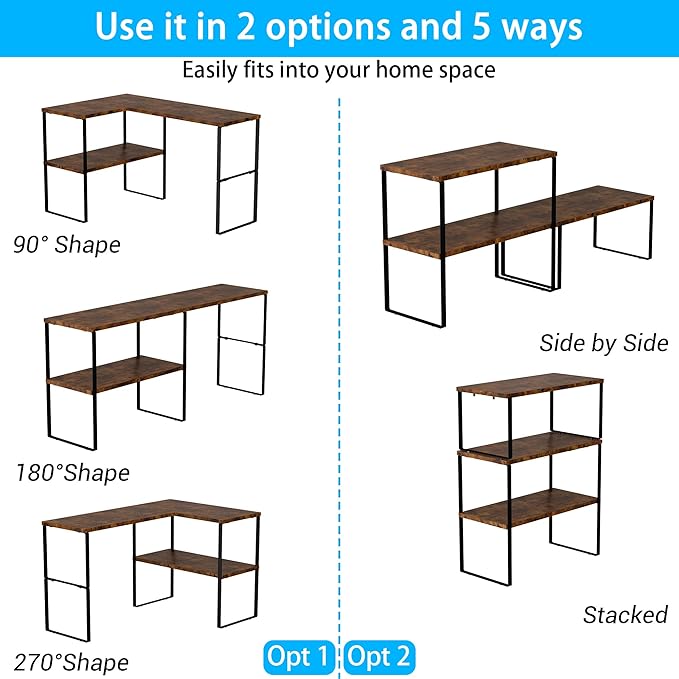Golener Countertop Organizer Corner Shelf, 2 Tier Adjustable Stackable Corner Shelves for Kitchen, Bathroom, Spice Rack, Coffee Area, Over Sink, Dresser Table, Corner Counter Shelf Stand, Rustic Brown