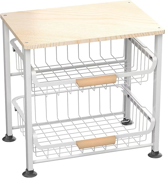 NiuYichee 3-Layer Kitchen Fruit Storage Basket Snack Rack, countertop Storage Rack, Stackable Storage Rack with Desktop, Pull-Out Hollow Metal Storage Basket with Handle, Kitchen Organizers & Storage