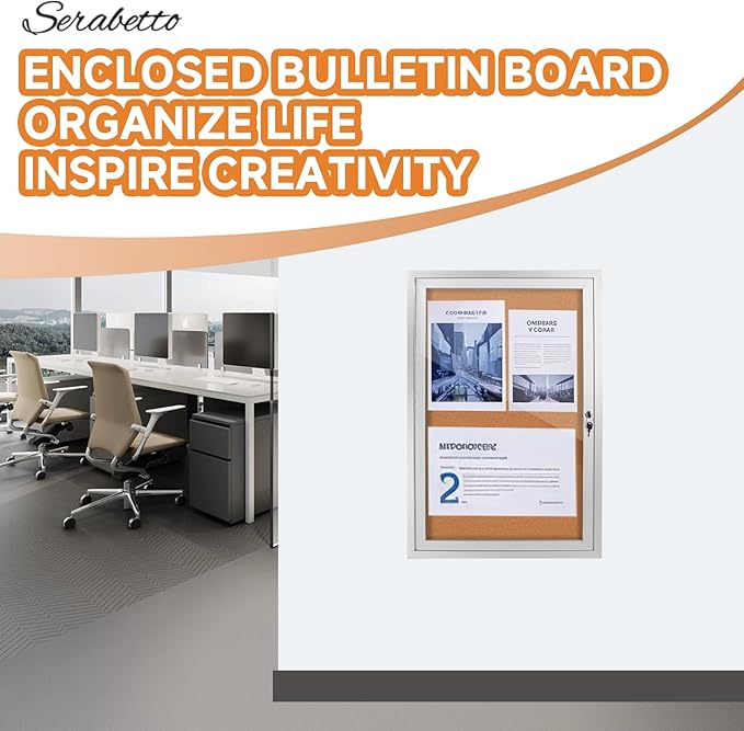 Enclosed Bulletin Board with Locking Door, Outdoor Bulletin Board Weatherproof, Lockable Display Case for Home, Office, and Community Use(23.6“L x 35.4" W Cork)