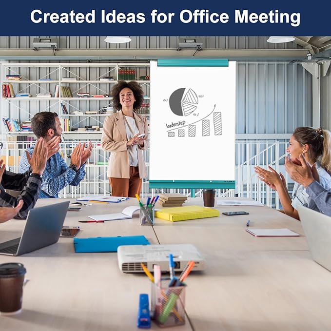 TSJ OFFICE Rolling Whiteboard Standing - 40 x 26 Inches Magnetic Mobile White Board with Stand, Height Adjustable Dry Erase Board on Wheels with Paper Clamp on Top, Blue