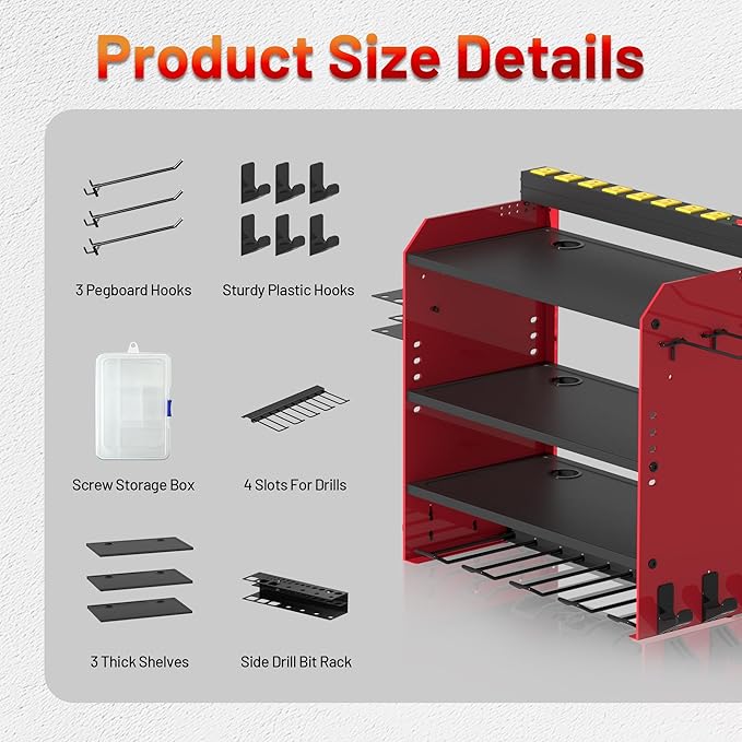 CFMASTER Power Tool Organizer Wall Mount with Charging Station - Heavy-Duty Cordless Drill Holder,Adjustable Tool Storage Rack for Garage,Workshop,Wall-Mounted Tool Organizer Gifts for Fathers Day