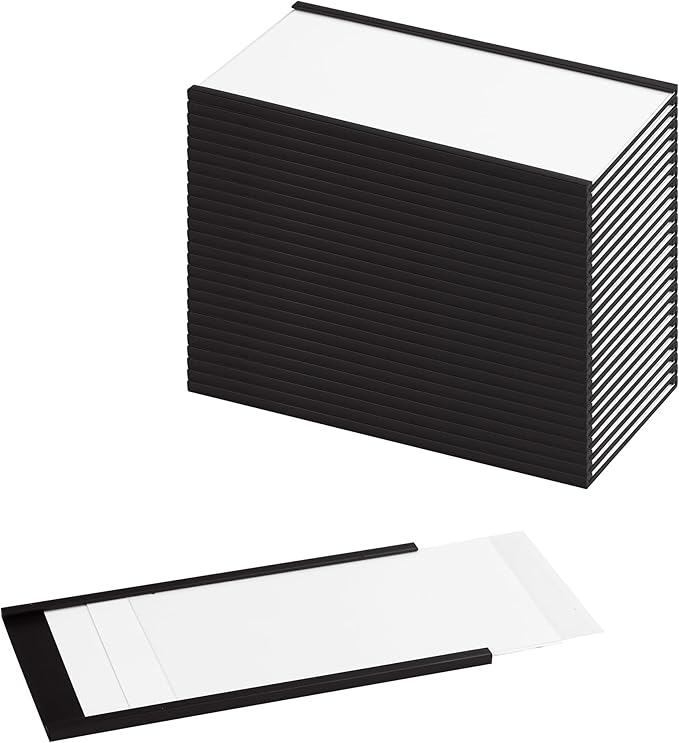 LLPT Magnetic Label Holder 5" x 3" 26 Packs C Channel White Paper Cards Protective Film Strong Removable for Shelf White Board Toolbox Metal Wall Cabinet Drawer(MH53026)