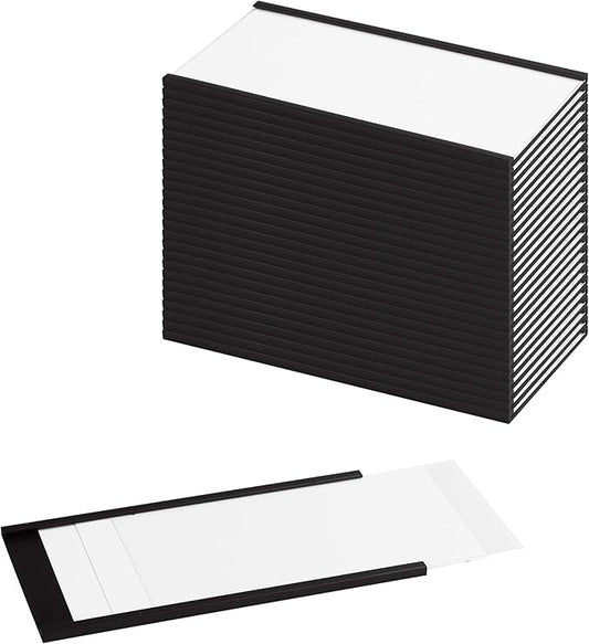 LLPT Magnetic Label Holder 5" x 3" 26 Packs C Channel White Paper Cards Protective Film Strong Removable for Shelf White Board Toolbox Metal Wall Cabinet Drawer(MH53026)