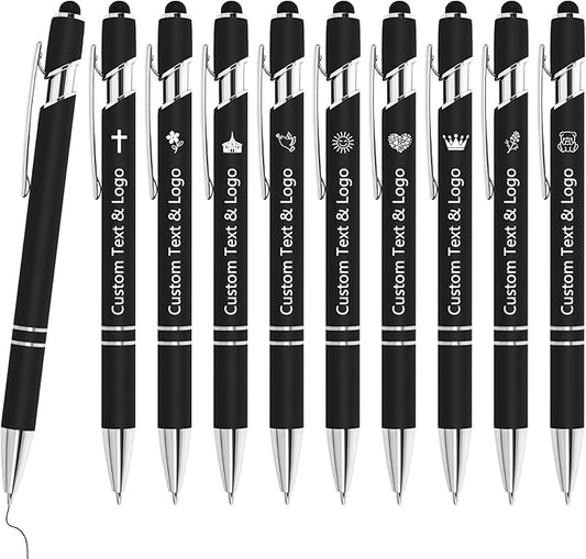 WYPAS Bulk Custom Pens - Personalized with Name, Engraved Text/Logo - Stylus Tip, Black Ink - Options for Corporate Gatherings, Events & Promotions (Black)