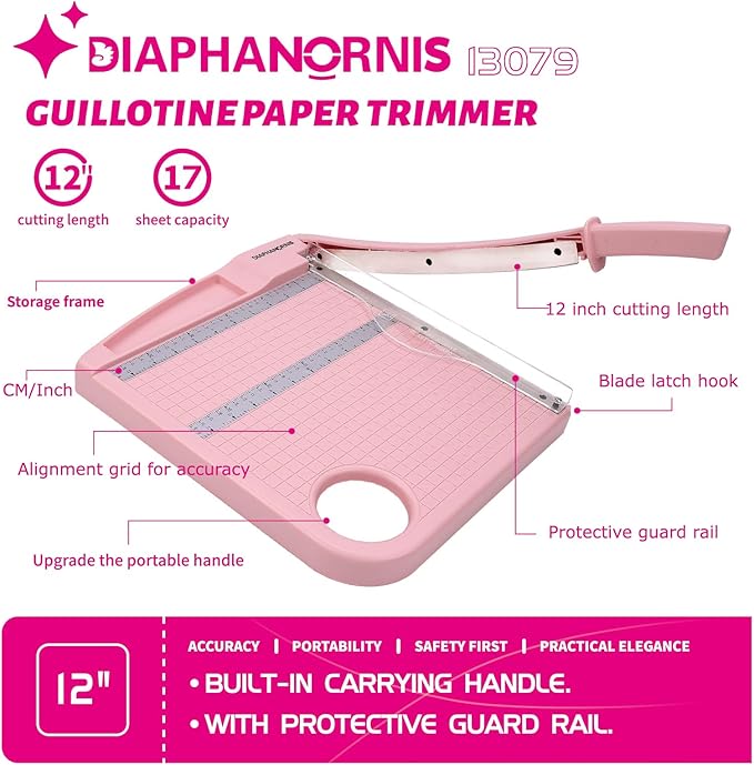 Paper Cutter,Paper Trimmer12" Cutting Length Heavy Duty Guillotine Paper Slicer with Safety Guard and Blade Lock,12 Sheets Capacity,Ideal for Offices,Homes,Printing Shops,Photo Studios (13079PINK)