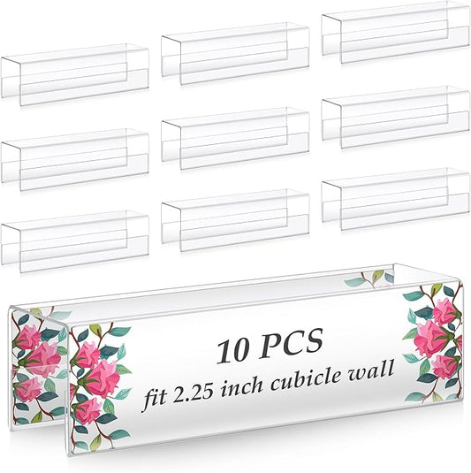 Cinnvoice 10 Pcs 2.25 Inch Cubicle Name Plate Holders Bulk Clear Double Sided Name Sign Tags for Home Library Doors Office Classroom 8.5 x 2.5 x 2.4 Inch