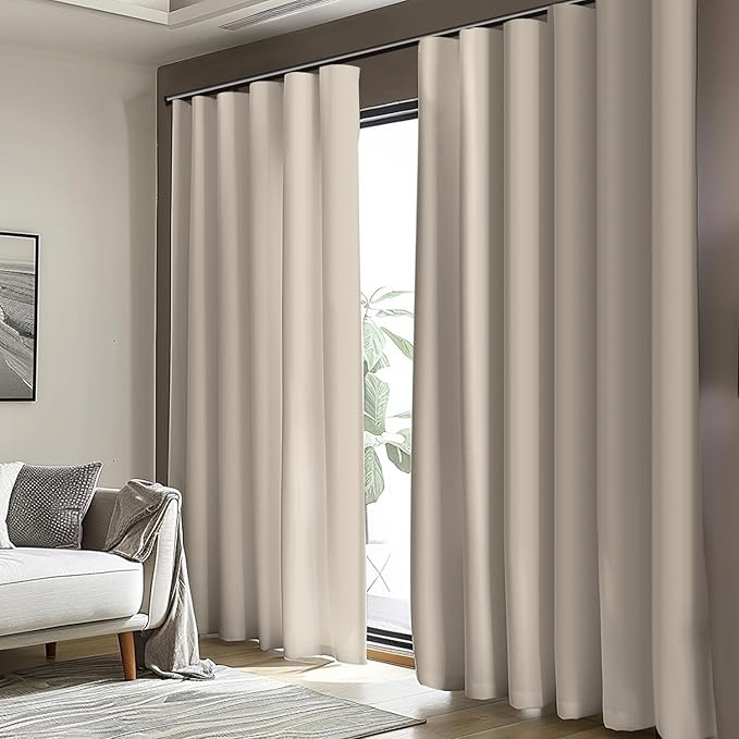 Cbsroro Room Divider Blackout Curtain Track Curtains Wall Dividers Panels Screen for Living Rooms Bedroom Office Privacy Partition Separation, W120 × L96 Inch,1 Panel, Beige