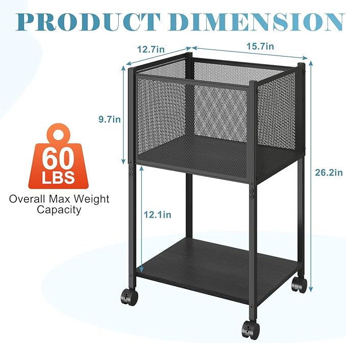 Sbanmao Letter/Legal Rolling File Cart, Narrow Mobile File Cabinet with Wheels Hanging Files, Metal Hanging File Folder Cart File Organizer Under Desk Storage for Home Office, Black