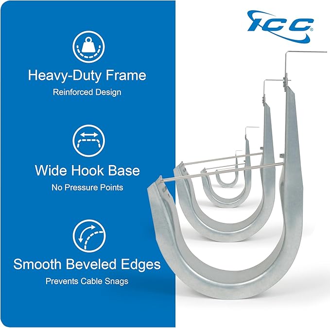 ICC Ceiling Mount J Hook 3/4” Without Retainer Clip - Galvanized Steel Cable Management Hooks for Hanging Cable - Rust-Resistant, EIA and TIA Compliant - 3/4 Inch 25 Pack