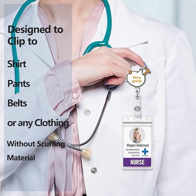 Badge Reel Retractable with ID Clip Goose Badge Reel Holder Funny Cute Acrylic Badge Accessories for Nurse Office Worker Teacher Students Woman Men