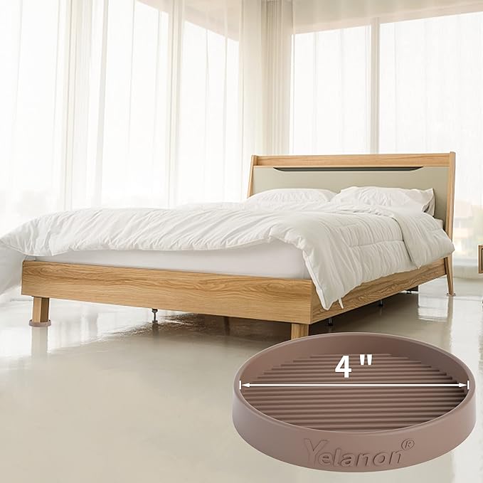Furniture Coasters - 4 Pcs 4”Round Furniture Caster Cups - Non Slip Pads Hardwoods Floors Non Skid Furniture Grippers Rubber Furniture Feet - Anti Slide Floor Protector for Bed Couch Stoppers Brown