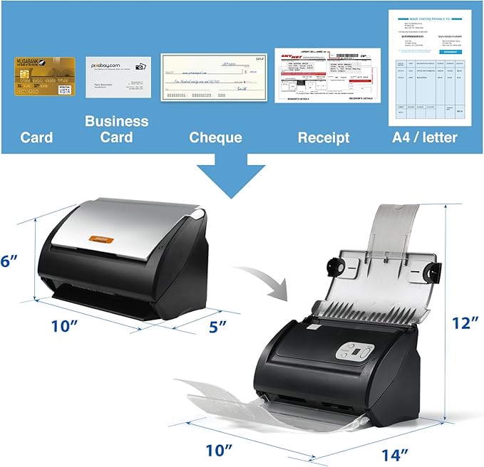 Plustek PS186 Desktop Document Scanner, with 50-Pages Auto Document Feeder (ADF). for Windows 7/8 / 10/11 (Intel/AMD only)