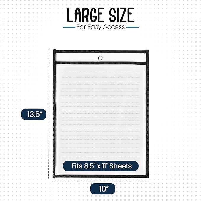 Essex Wares - 10 Pack, Black, Job Ticket Holders, 10" Wide x 13.5" Tall - Clear Plastic Shop Ticket Holders - Easy to Use, Reusable & Easy Erase Plastic Invoice Holders, Water-Resistant & Durable
