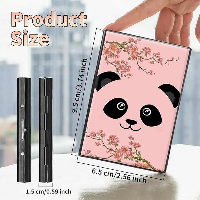BWEGRHE Slim Credit Card Holder, Panda Sakura RFID Blocking Metal Wallet for Men & Women, Aluminum Minimalist Hard Case Pocket-Sized Business Cards Organizer (Fits Up to 10 Cards)