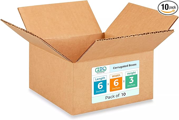 Small Moving & Shipping Boxes 6x6x3 inches (10-Pack) - Extra Strength 200 lb vs Regular - Corrugated Moving Box, Made in USA - Heavy Duty Moving Box - Cardboard Box Small by IDL Packaging