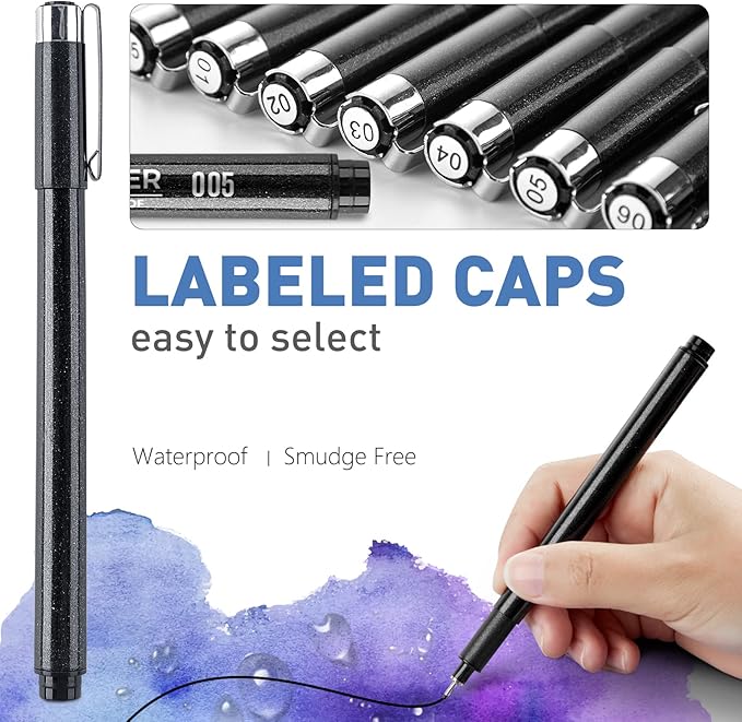 YISAN Drawing Art Pens,Micro Fineliner Pens,Fine Tip Manga Markers for Artist Sketch Technical,Black,12 Set,902195