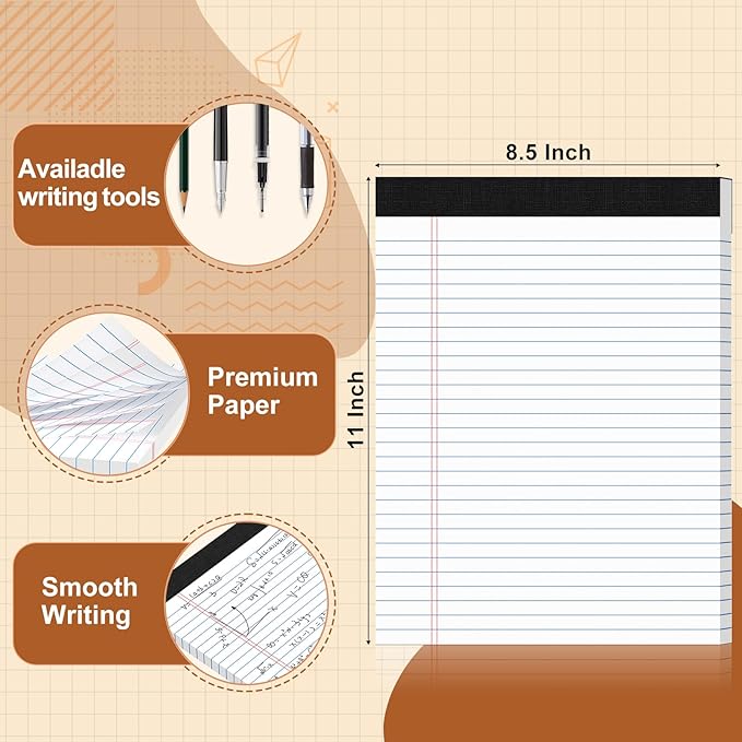 Legal Pads 8.5 X11, Narrow Ruled Notepads, 12 Pack, 50 Sheet/Pad, White Legal Pads, Tear Off Notepad, Perforated Writing Pad, Notebook Paper College Ruled, Notepads for Office Home School, Notepad