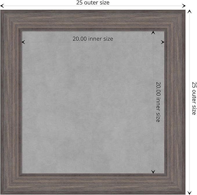 Amanti Art Grey Framed Magnetic Board 25x25 Medium Vision Board for use with Magnets, 100% Metal Sheet to Display Items as Office Decor or for Home Organization in mudroom, Kitchen or Kids Room