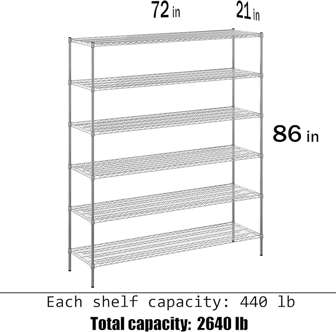 Regal Altair 21" Deep x 72" Wide x 86" Height Wire Shelving Kit | 6-Tier | NSF Commercial Storage Rack Unit