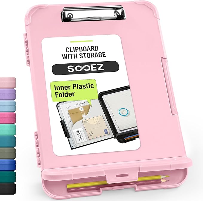 Sooez Reinforced Clipboard with Storage, Inner Plastic Folder Attached, Heavy Duty Clip Boards 8.5x11 with Pen Holder, High Capacity Nursing Clipboards for Teacher Office Home, Letter / A4 Size