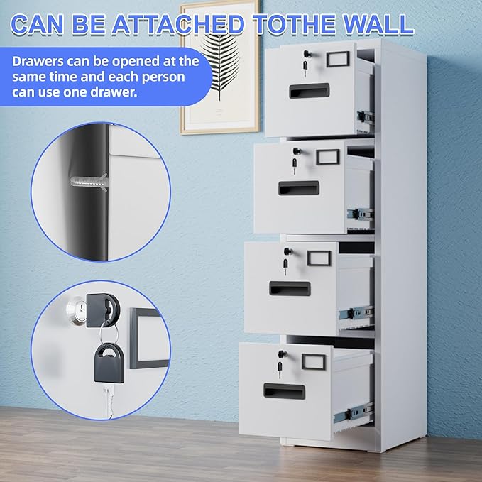 SUXXAN 4 Drawer File Cabinet, Metal Vertical File Storage Cabinet with Lock, Office Home Steel Vertical File Cabinet for A4 Letter/Legal Size, Assembly Required