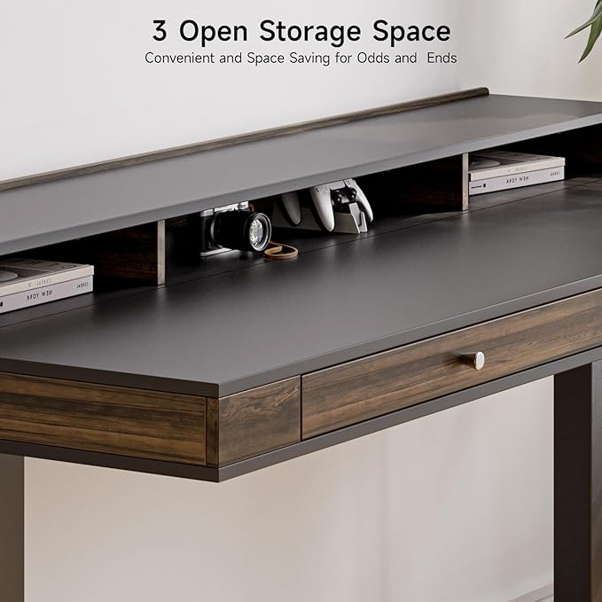 ONBRILL Standing Desk with Drawers, 55x23.6 Inch Electric Stand Up Desk with Storage Shelf and Memory Controller, Sit Stand Desk Adjustable Height from 28-46 Inches for Computer Workstation, Black