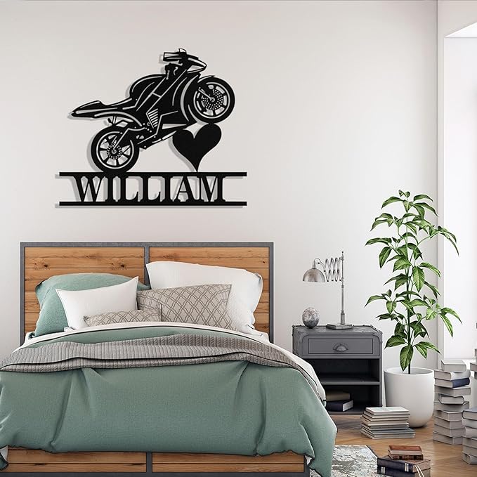 Custom Motorcycle Metal Signs Personalized Dirt Biker Name Sign Custom Garage Decor Motorbikes Wall Art Decor Motorcycle Sign Men Room Decorate Gifts for Men Husband Rider