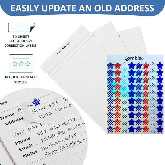 Comkiso Address Book with Individual Alphabetical Tabs Laminated, Large Print Address Book with 468 Wide Lining Entry Spaces, Change of Address Labels, Hardcover Address Book 5.7 x 8.5" - Bloom