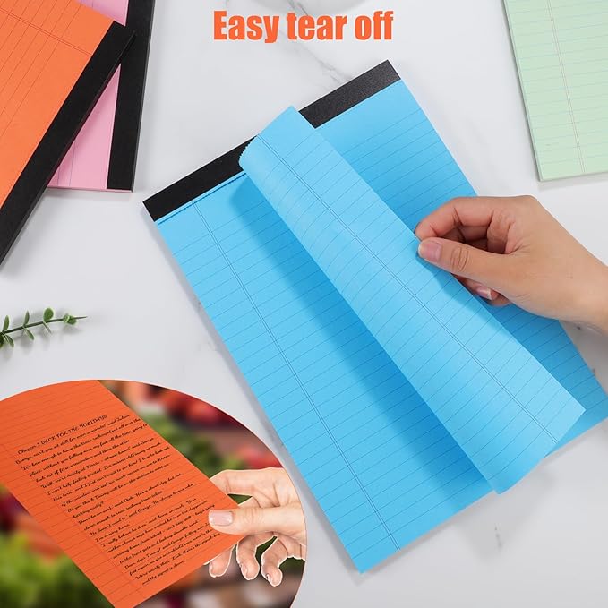 Thboxes 8 Pack Colored Legal Pads, Totally 400 Sheets Legal Pads 8 x 11.5inch College Ruled Writing Pads Wide Ruled Paper for Office, School, College, Professional